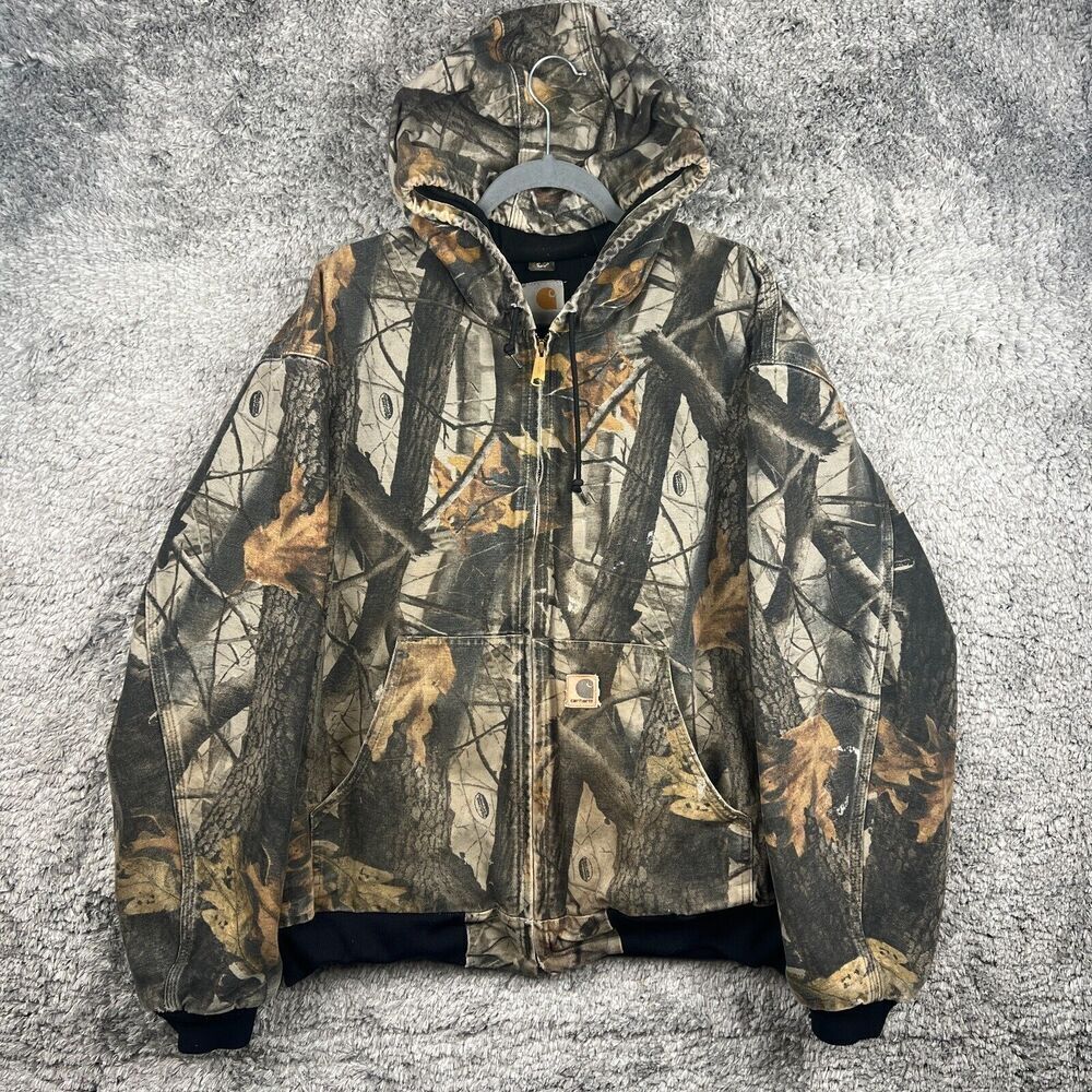 VTG Carhartt Realtree Camo Hooded Jacket 2XL J143 Streetwear Workwear *READ*